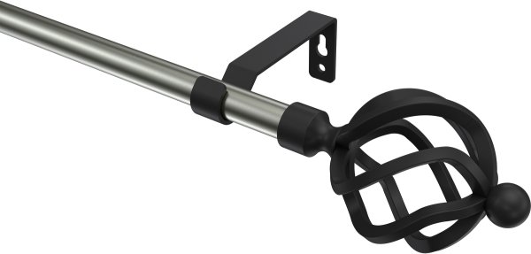 Gardinenstange Metall 16 mm Ø OLYMP - Paolo Edelstahl-Optik / Schwarz (ohne Ringe) 100 cm