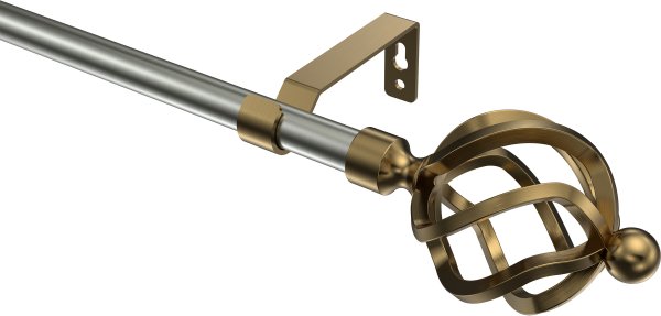 Gardinenstange Metall 16 mm Ø OLYMP - Paolo Edelstahl-Optik / Messing Antik (ohne Ringe) 100 cm