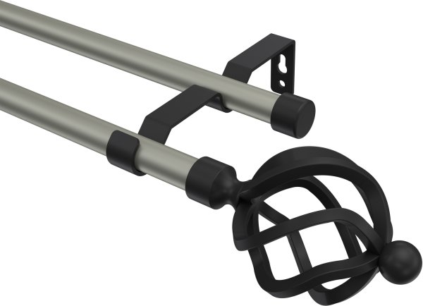 Gardinenstange Metall 16 mm Ø 2-läufig OLYMP - Paolo Chrom matt / Schwarz (ohne Ringe) 100 cm