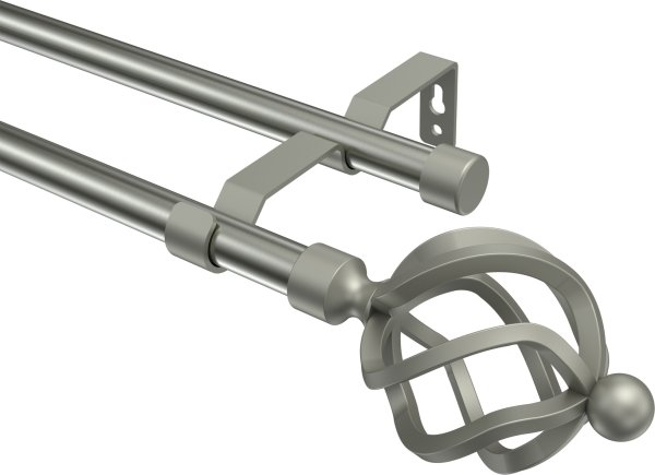 Gardinenstange Metall 16 mm Ø 2-läufig OLYMP - Paolo Edelstahl-Optik / Chrom matt (ohne Ringe) 100 cm