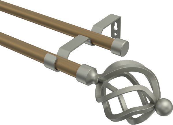 Gardinenstange Metall 16 mm Ø 2-läufig OLYMP - Paolo Gold matt / Chrom matt (ohne Ringe) 100 cm