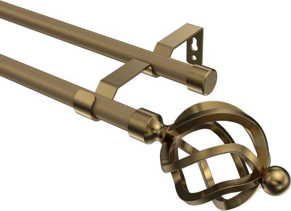 Gardinenstange Metall 16 mm Ø 2-läufig OLYMP - Paolo Gold matt / Messing Antik (ohne Ringe) 100 cm
