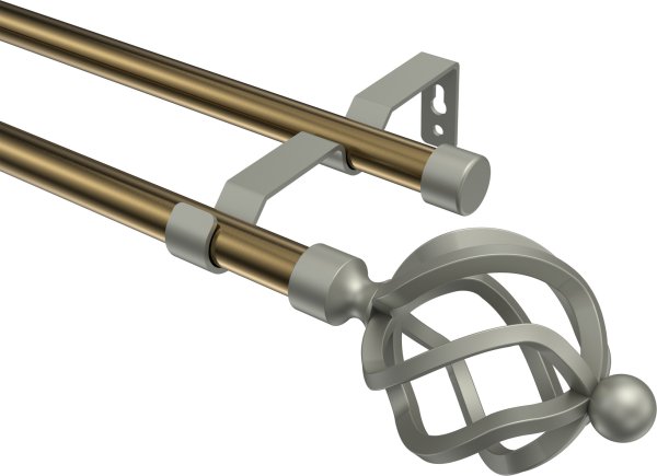 Gardinenstange Metall 16 mm Ø 2-läufig OLYMP - Paolo Messing Antik / Chrom matt (ohne Ringe) 100 cm