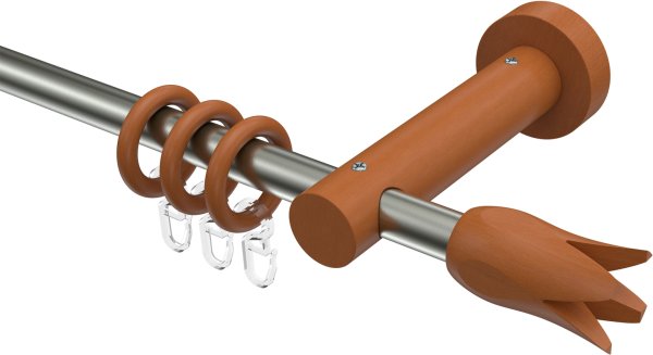 Gardinenstange Edelstahl / Holz Kirschbaum lackiert 16 mm Ø ADRIAN - Flower