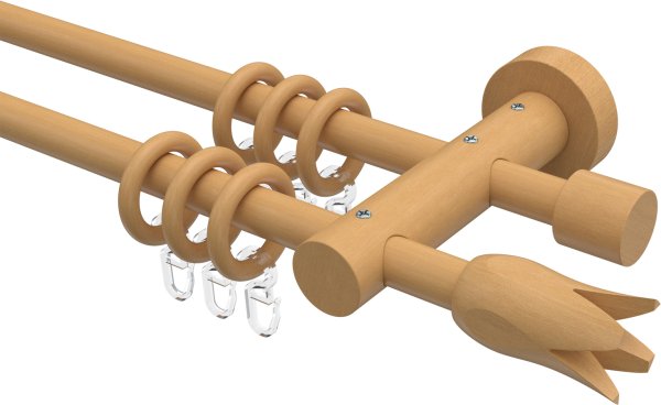 Gardinenstange Holz 16 mm Ø 2-läufig ADRIAN - Flower Buche lackiert