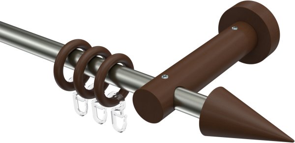 Gardinenstange Metall / Holz 16 mm Ø ADRIAN - Holly Edelstahl-Optik / Nussbaum lackiert 100 cm
