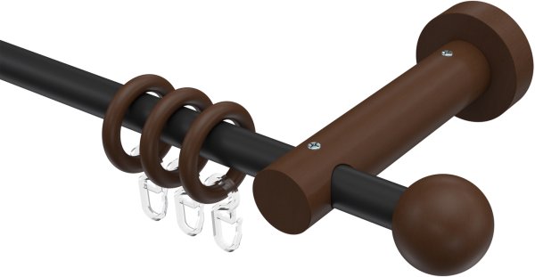 Gardinenstange Metall / Holz 16 mm Ø ADRIAN - Geo Schwarz / Nussbaum lackiert 100 cm