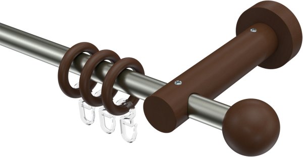 Gardinenstange Edelstahl / Holz Nussbaum lackiert 16 mm Ø ADRIAN - Geo 100 cm