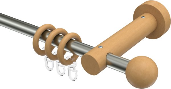 Gardinenstange Edelstahl / Holz Buche lackiert 16 mm Ø ADRIAN - Geo