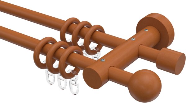 Gardinenstange Holz 16 mm Ø 2-läufig ADRIAN - Geo Kirschbaum lackiert