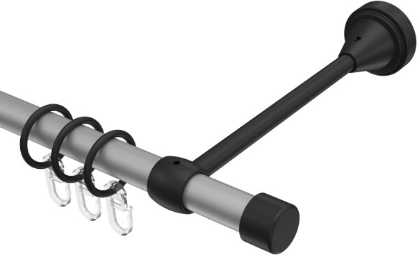 Gardinenstange Metall 16 mm Ø PRIMUS - Lucan Silbergrau / Schwarz 100 cm