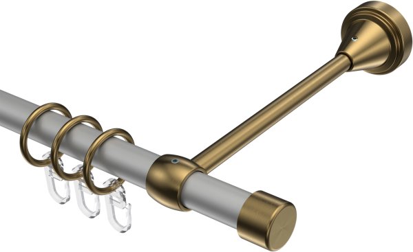 Gardinenstange Metall 16 mm Ø PRIMUS - Lucan Silbergrau / Messing Antik 100 cm