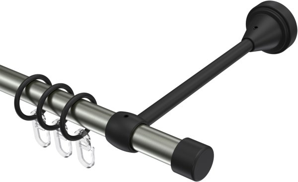 Gardinenstange Metall 16 mm Ø PRIMUS - Lucan Edelstahl-Optik / Schwarz 100 cm