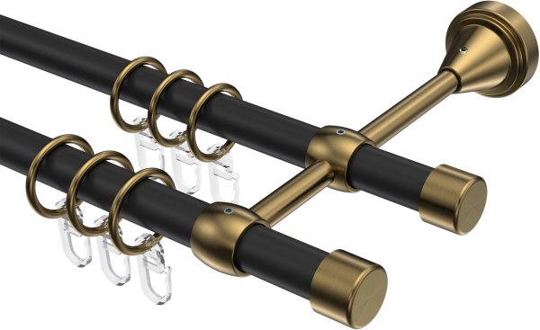 Gardinenstange Metall 16 mm Ø 2-läufig PRIMUS - Lucan Schwarz / Messing Antik 100 cm