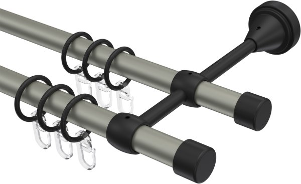 Gardinenstange Metall 16 mm Ø 2-läufig PRIMUS - Lucan Chrom matt / Schwarz 100 cm