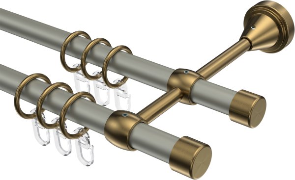 Gardinenstange Metall 16 mm Ø 2-läufig PRIMUS - Lucan Chrom matt / Messing Antik 100 cm