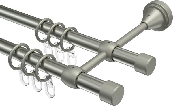 Gardinenstange Metall 16 mm Ø 2-läufig PRIMUS - Lucan Edelstahl-Optik / Chrom matt 100 cm