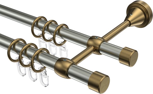 Gardinenstange Metall 16 mm Ø 2-läufig PRIMUS - Lucan Edelstahl-Optik / Messing Antik 100 cm