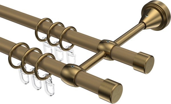 Gardinenstange Metall 16 mm Ø 2-läufig PRIMUS - Lucan Gold matt / Messing Antik 100 cm