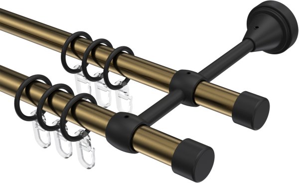 Gardinenstange Metall 16 mm Ø 2-läufig PRIMUS - Lucan Messing Antik / Schwarz 100 cm