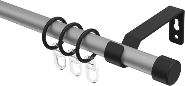 Gardinenstange Metall 16 mm Ø OLYMP - Lucan Silbergrau / Schwarz 100 cm