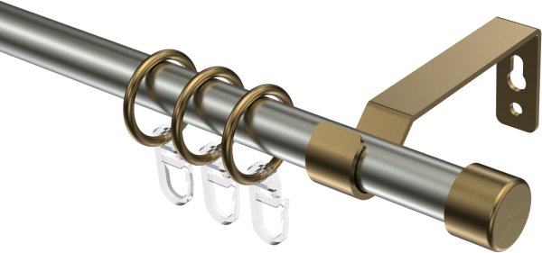 Gardinenstange Metall 16 mm Ø OLYMP - Lucan Edelstahl-Optik / Messing Antik 100 cm
