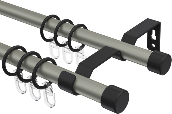 Gardinenstange Metall 16 mm Ø 2-läufig OLYMP - Lucan Chrom matt / Schwarz 100 cm