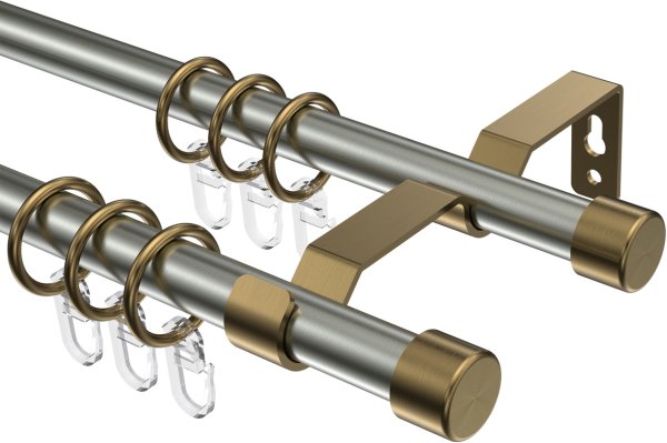 Gardinenstange Metall 16 mm Ø 2-läufig OLYMP - Lucan Edelstahl-Optik / Messing Antik 100 cm