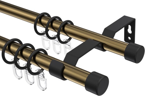 Gardinenstange Metall 16 mm Ø 2-läufig OLYMP - Lucan Messing Antik / Schwarz 100 cm