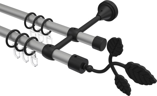 Gardinenstange Metall 16 mm Ø 2-läufig PRIMUS - Alessia Silbergrau / Schwarz 100 cm