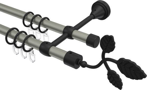 Gardinenstange Metall 16 mm Ø 2-läufig PRIMUS - Alessia Chrom matt / Schwarz 100 cm