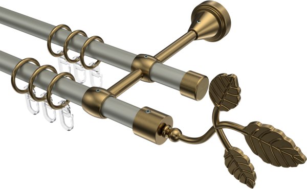 Gardinenstange Metall 16 mm Ø 2-läufig PRIMUS - Alessia Chrom matt / Messing Antik 100 cm