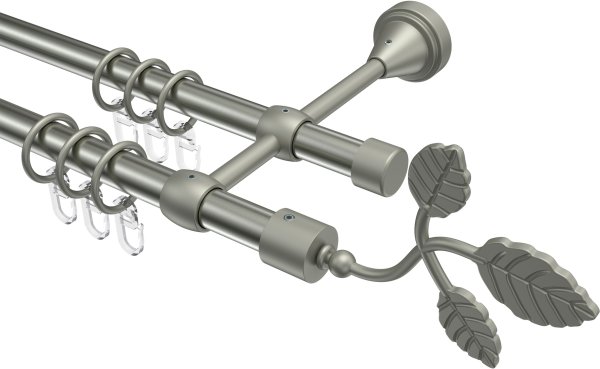 Gardinenstange Metall 16 mm Ø 2-läufig PRIMUS - Alessia Edelstahl-Optik / Chrom matt 100 cm