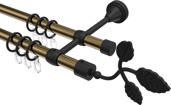 Gardinenstange Metall 16 mm Ø 2-läufig PRIMUS - Alessia Messing Antik / Schwarz 100 cm
