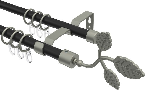 Gardinenstange Metall 16 mm Ø 2-läufig OLYMP - Alessia Schwarz / Chrom matt 100 cm