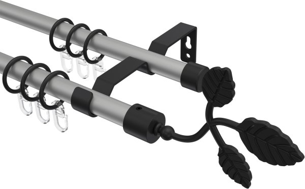 Gardinenstange Metall 16 mm Ø 2-läufig OLYMP - Alessia Silbergrau / Schwarz 100 cm