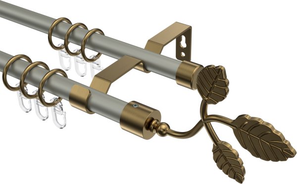 Gardinenstange Metall 16 mm Ø 2-läufig OLYMP - Alessia Chrom matt / Messing Antik 100 cm