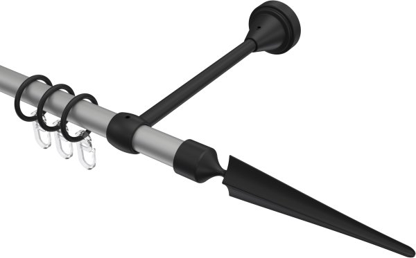 Gardinenstange Metall 16 mm Ø PRIMUS - Lorenzo Silbergrau / Schwarz 100 cm