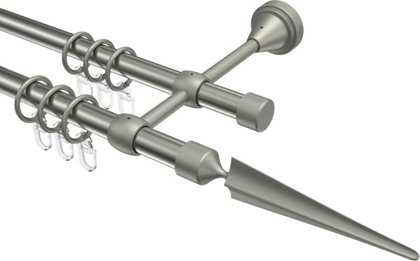 Gardinenstange Metall 16 mm Ø 2-läufig PRIMUS - Lorenzo Edelstahl-Optik / Chrom matt 100 cm