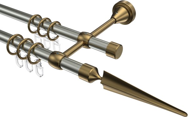 Gardinenstange Metall 16 mm Ø 2-läufig PRIMUS - Lorenzo Edelstahl-Optik / Messing Antik 100 cm