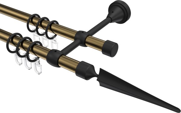Gardinenstange Metall 16 mm Ø 2-läufig PRIMUS - Lorenzo Messing Antik / Schwarz 100 cm