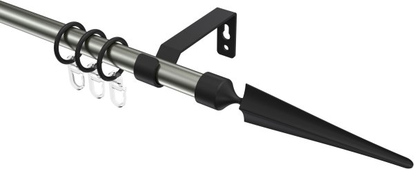 Gardinenstange Metall 16 mm Ø OLYMP - Lorenzo Edelstahl-Optik / Schwarz 100 cm