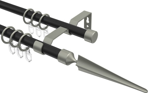 Gardinenstange Metall 16 mm Ø 2-läufig OLYMP - Lorenzo Schwarz / Chrom matt 100 cm