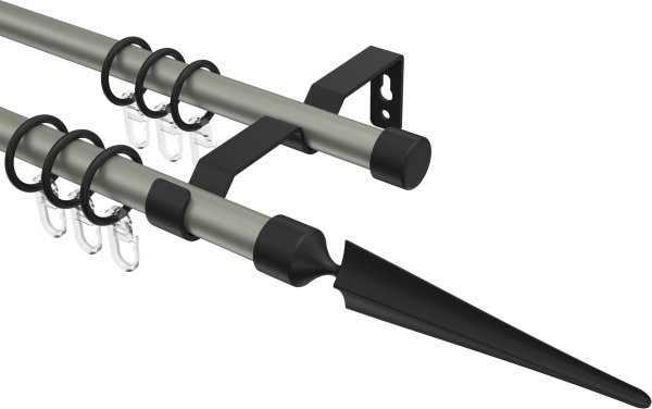 Gardinenstange Metall 16 mm Ø 2-läufig OLYMP - Lorenzo Chrom matt / Schwarz 100 cm