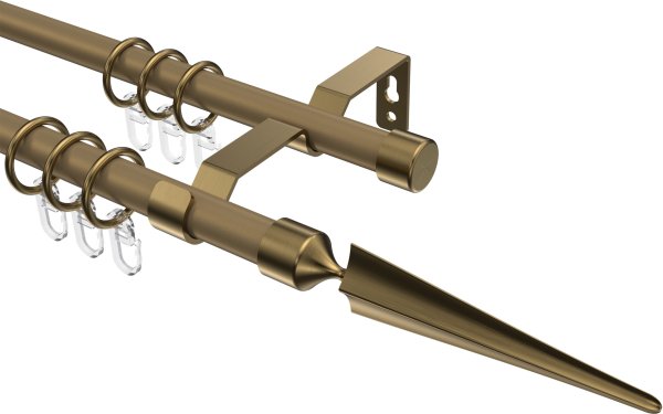 Gardinenstange Metall 16 mm Ø 2-läufig OLYMP - Lorenzo Gold matt / Messing Antik 100 cm