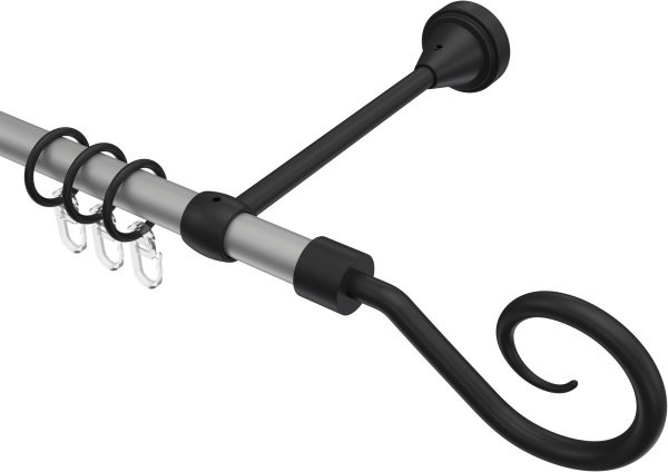 Gardinenstange Metall 16 mm Ø PRIMUS - Allegra Silbergrau / Schwarz 100 cm