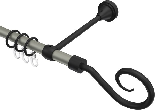 Gardinenstange Metall 16 mm Ø PRIMUS - Allegra Chrom matt / Schwarz 100 cm