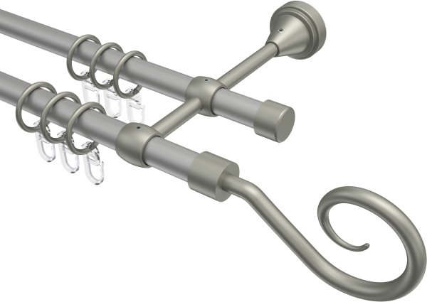 Gardinenstange Metall 16 mm Ø 2-läufig PRIMUS - Allegra Silbergrau / Chrom matt 100 cm