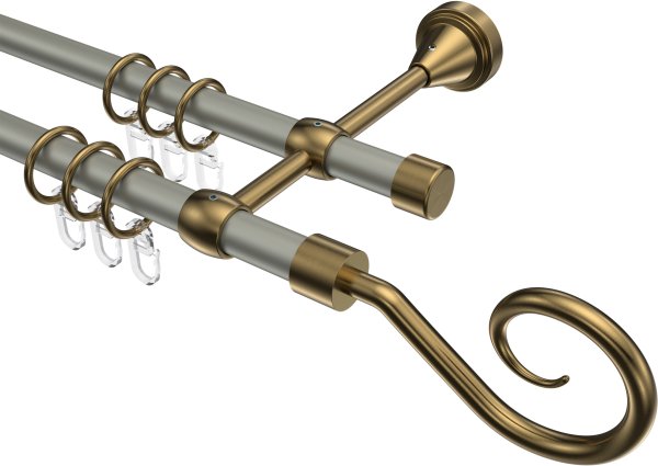 Gardinenstange Metall 16 mm Ø 2-läufig PRIMUS - Allegra Chrom matt / Messing Antik 100 cm