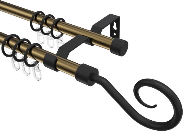 Gardinenstange Metall 16 mm Ø 2-läufig OLYMP - Allegra Messing Antik / Schwarz 100 cm